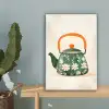 Theepot - Groen - Bloemen - Oranje canvas 2cm klein -sfeer4