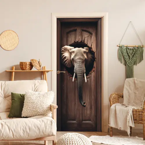Olifant - Doorkijk - Deur - Houtlook deurposter klein -sfeer2