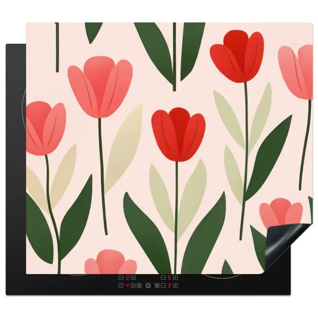 Tulpen - Modern - Roze Inductie beschermer vinyl 3mm middel -3d