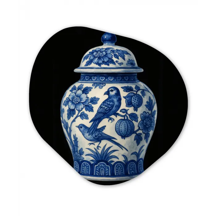 Pot - Delfts Blauw - Bloemen Wandcirkel Organisch Forex 3mm klein -3d