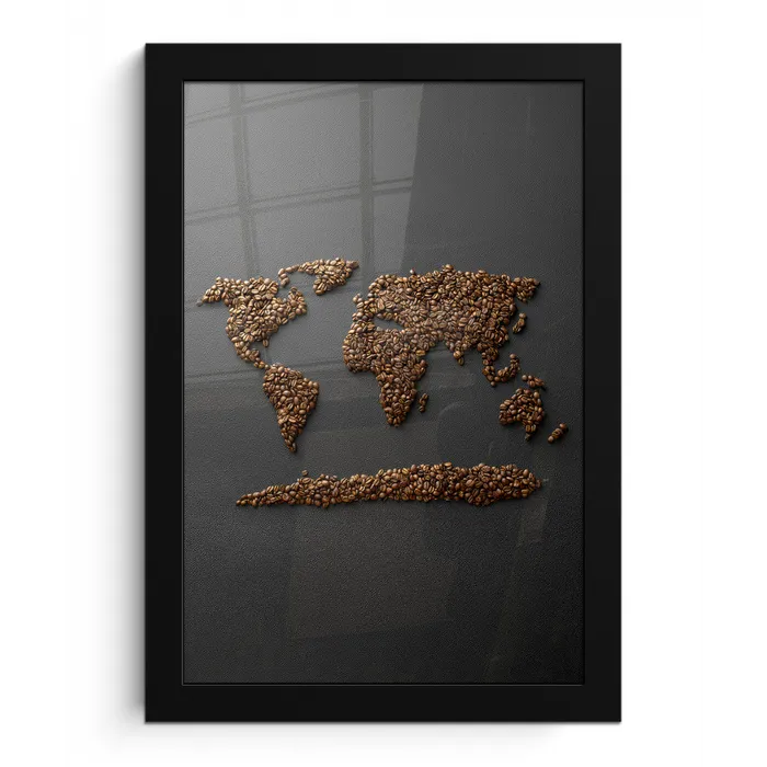 Wereldkaart - Koffie - Grijs fotolijst zwart zonder passe partout klein -3d