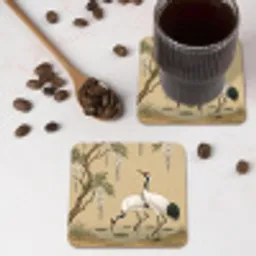 Kraanvogels - Water - Beige onderzetter kurk middel -sfeer2