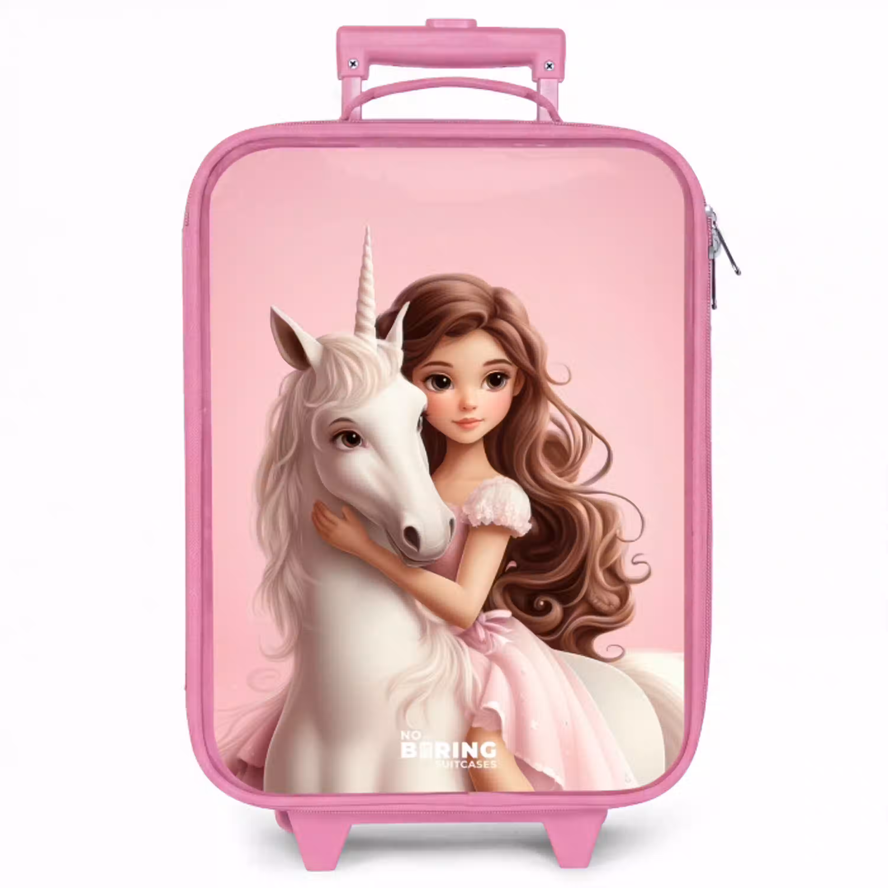 Meisje met witte eenhoorn op roze achtergrond Kinderkoffer - Roze klein -zzz_website3d