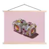 Sushi - Rolletjes - Steentjes - Kleurrijk textielposter latten blank klein -3d