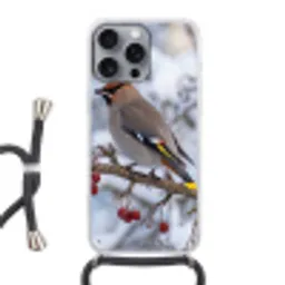 Pestvogel - Bessen - Winter - Natuur Hoesje iPhone 16 Pro Max met koord klein -3d