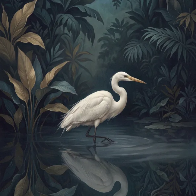 Behang - Reiger - Water - Natuur - Modern - Wit
