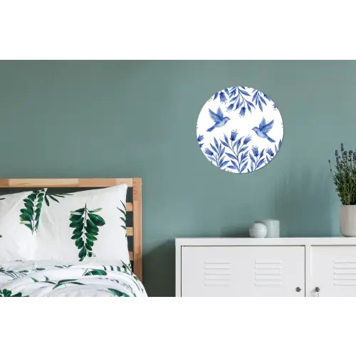 Modern - Vogels - Delfts - Blauw Wandcirkel aluminium klein -slaapkamer
