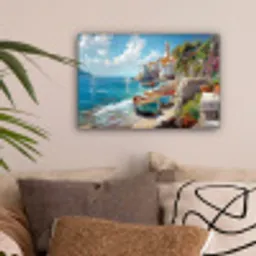 Boten - Rotsen - Zee - Zon canvas 2cm klein -sfeer1
