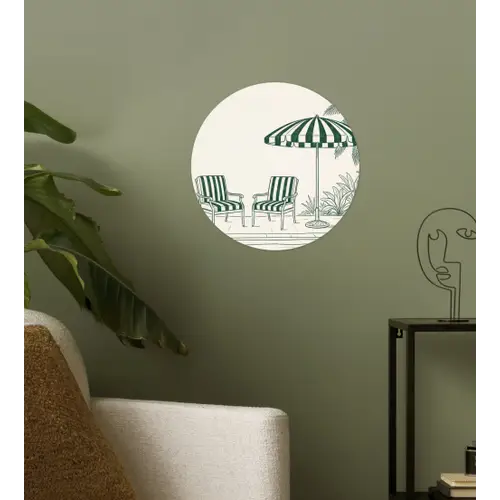 Terras - Illustratie - Groen Wandcirkel behangsticker klein -sfeer2