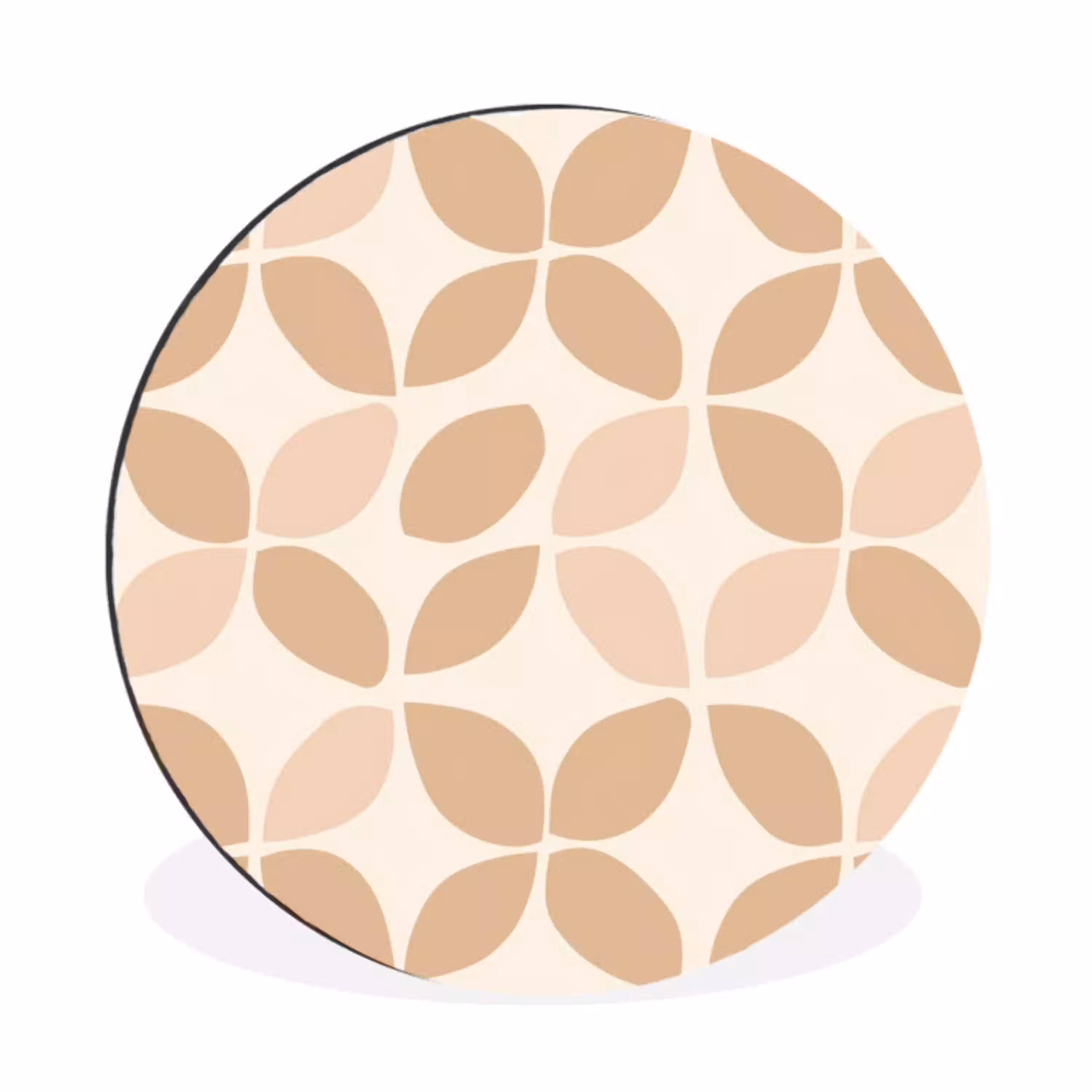 Beige - Bladeren - Minimalistisch - Patroon Wandcirkel aluminium klein 190 -3d