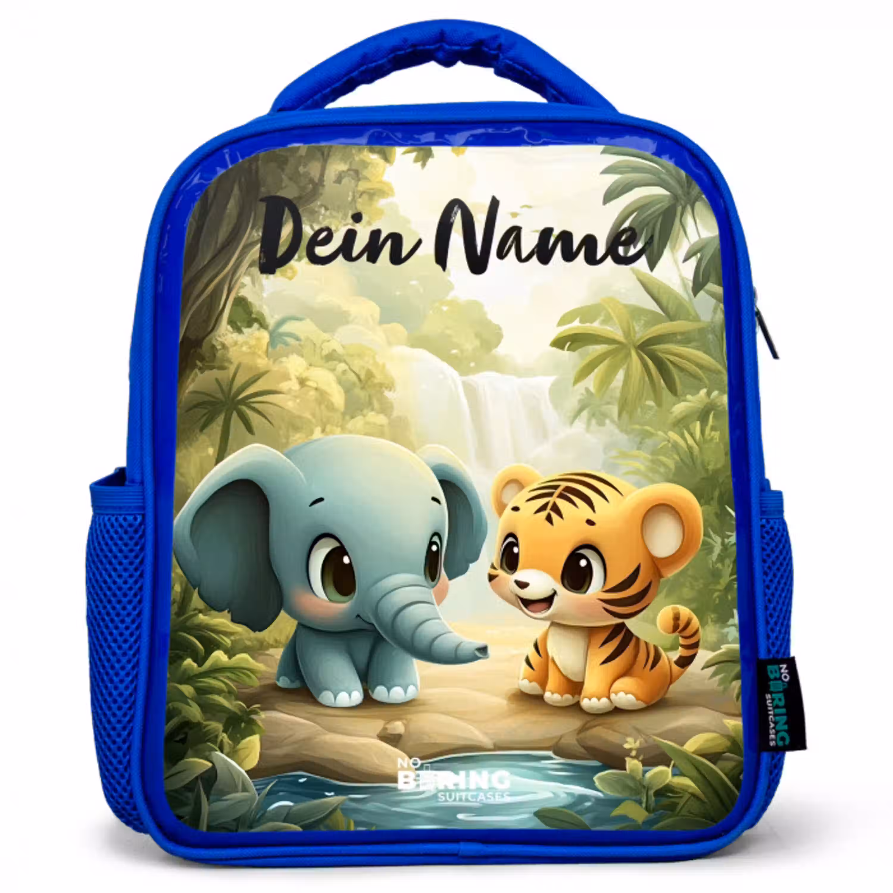 Olifant - Tijger - Bos - Jungle Kinderrugzak - Blauw middel -3d
