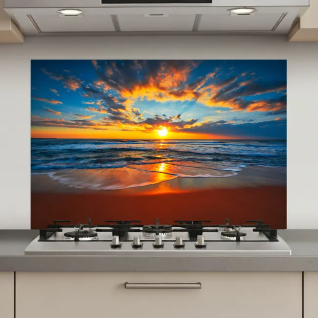 Zee - Zonsondergang - Strand - Wolken - Oranje keuken achterwand spatscherm klein -3d_website