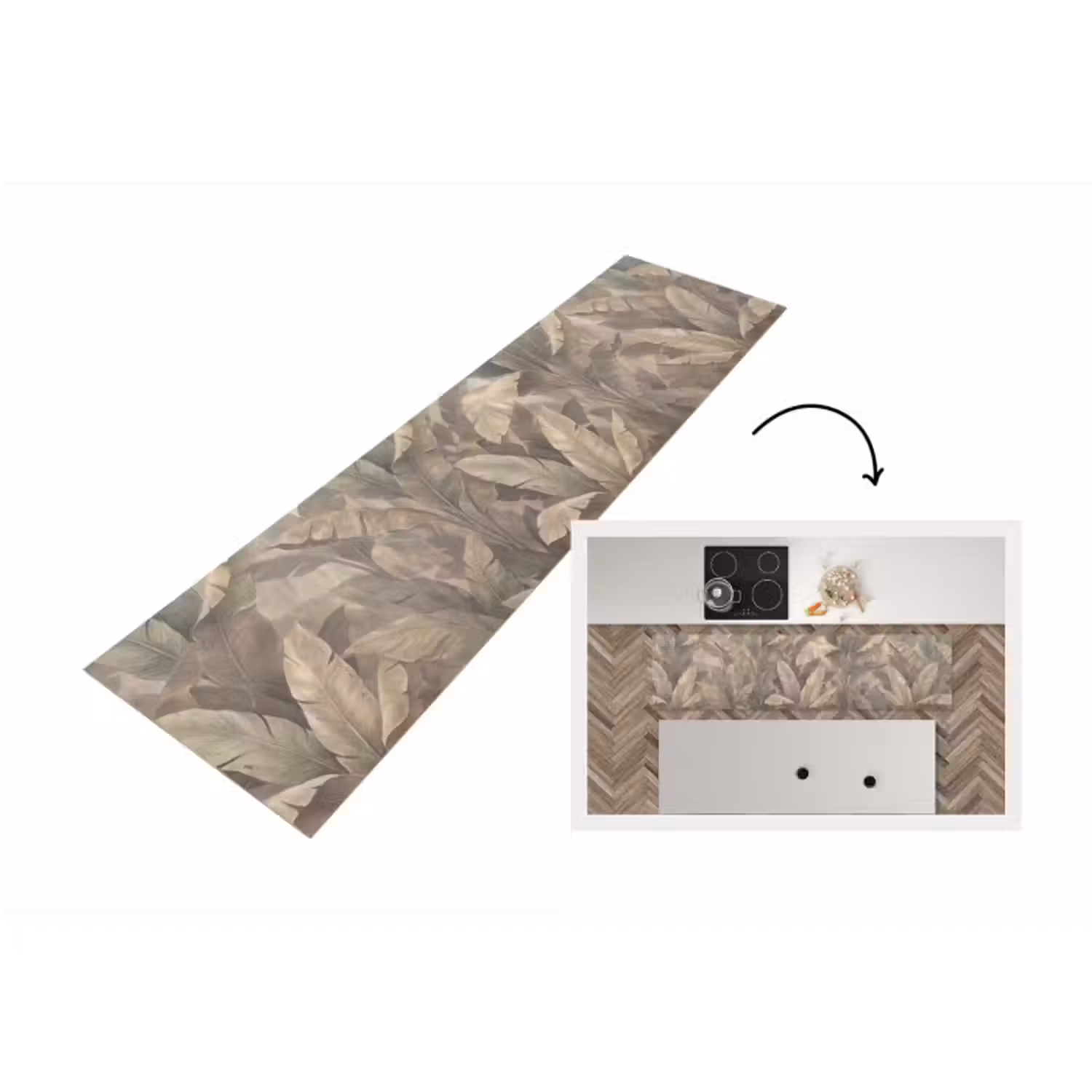 Küchenläufer - Blätter – Tropisch – Natur – Modern – Beige