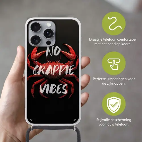 Krab - Rood - Tekst - Zwart Hoesje iPhone 16 Pro Max met koord klein -sfeer2_NL