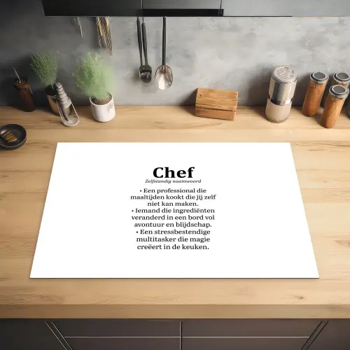 Kok - Definitie - Chef - Koken - Keuken - Spreuken - Woordenboek Inductie beschermer vinyl 3mm klein -sfeer5