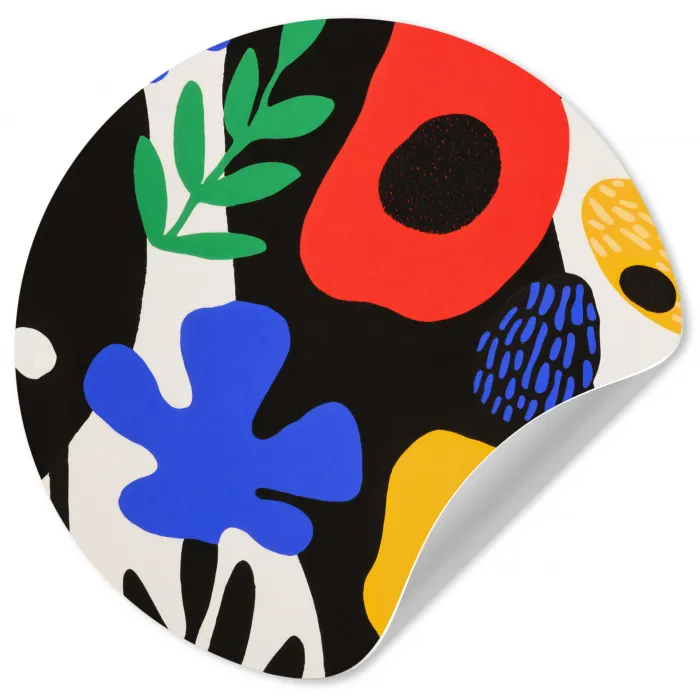 Bloemen - Bladeren - Abstract - Zwart Wandcirkel behangsticker klein -3d