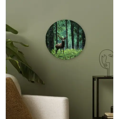 Hert - Bos - Bomen - Dieren - Natuur Wandcirkel kunststof plaat 5mm dik klein -sfeer3
