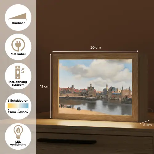 Vermeer - Stad - Oude meesters - Kunst Light Box met kabel (Tafellamp) klein -USP_NL