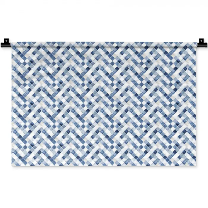 Diamant - Patroon - Blauw - Wit Wandkleed katoen klein 269 -zz3d