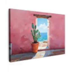 Zee - Roze - Cactus Tuinposter op houten frame 2 cm dik klein -3d