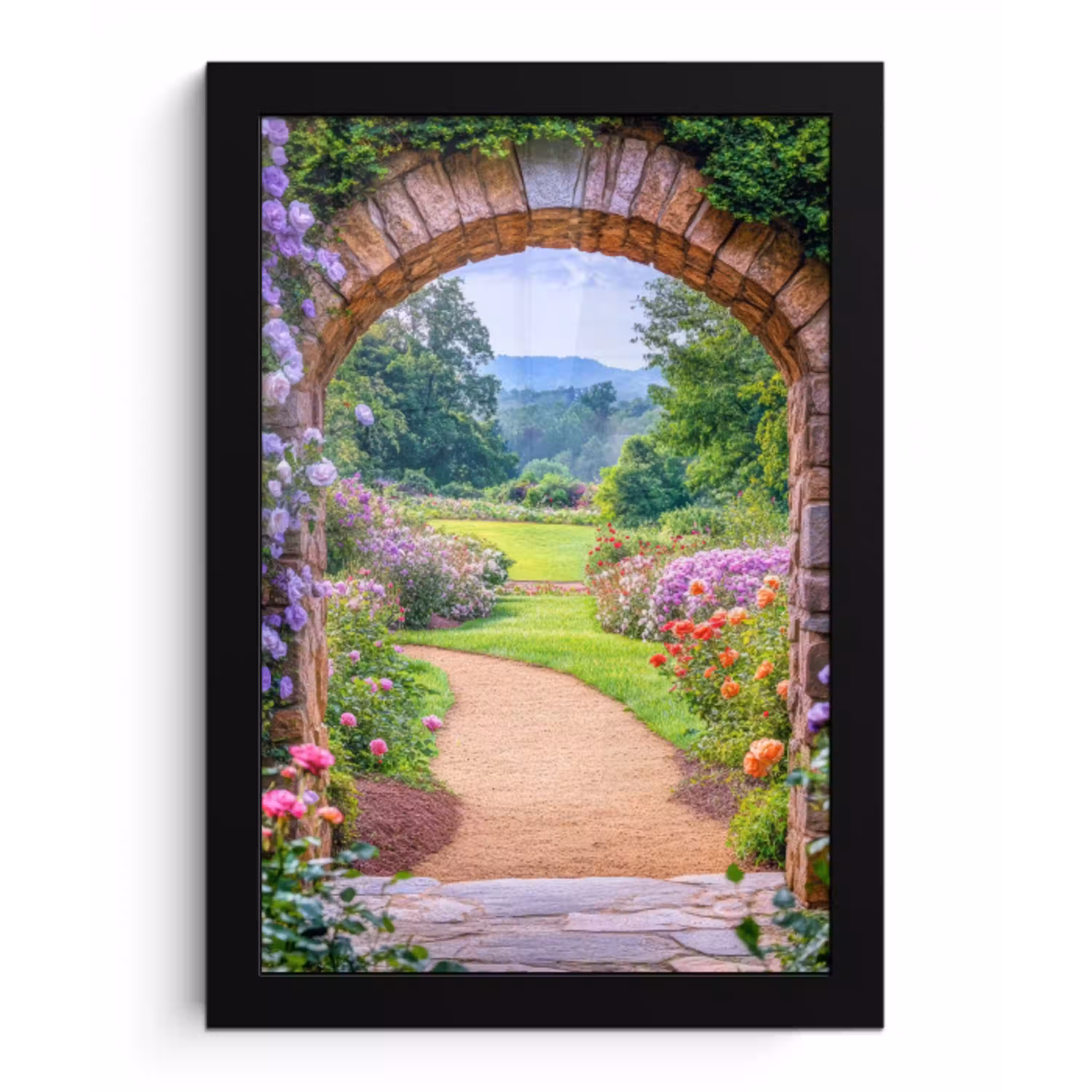 Doorkijk - Poort - Bloemen - Tuin fotolijst zwart zonder passe partout klein -3d
