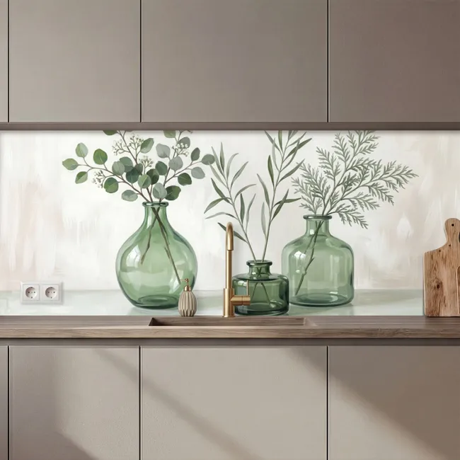 Keuken achterwand - Vazen - Bladeren - Groen