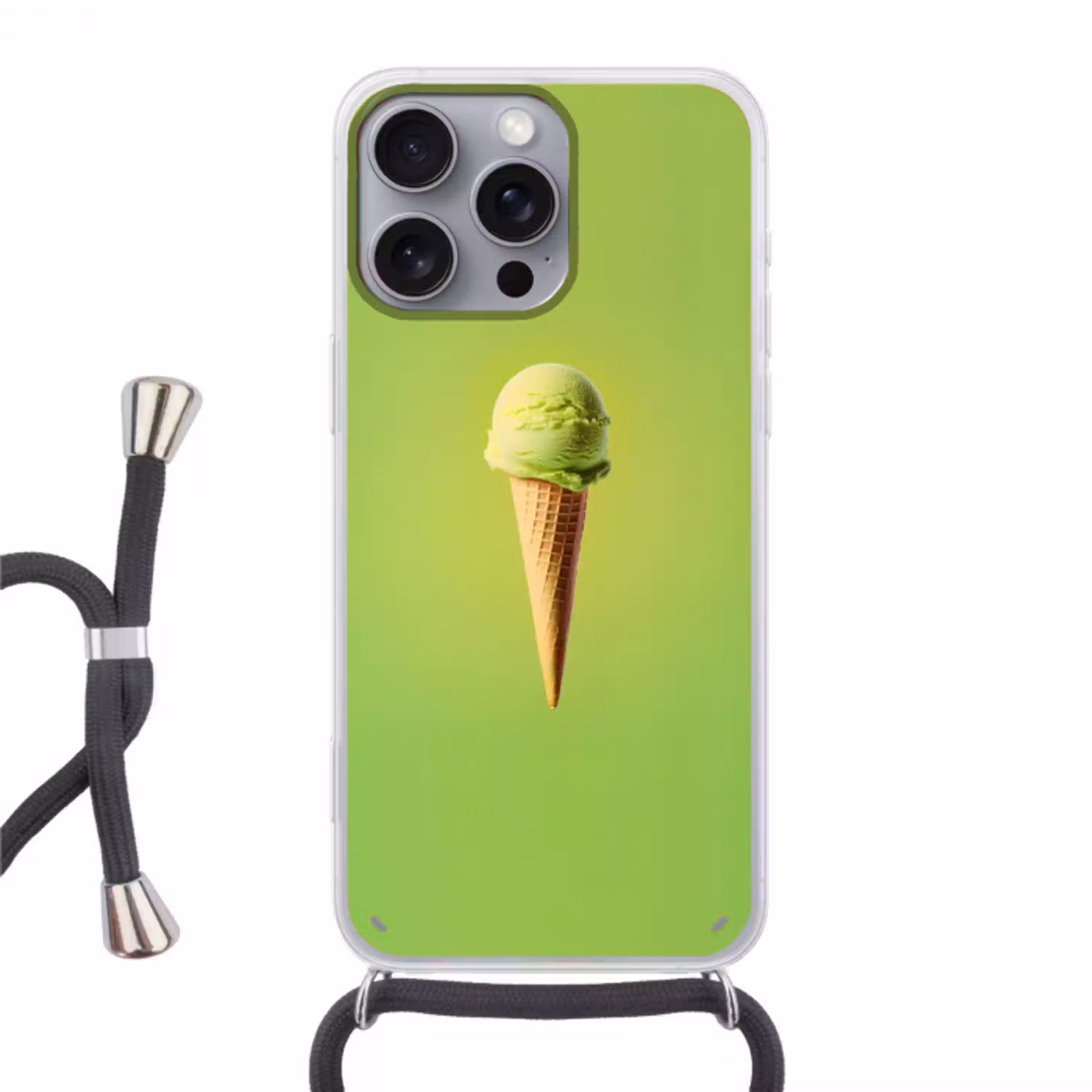 Hoorntje - Schepijs - Groen Hoesje iPhone 16 Pro Max met koord klein -3d