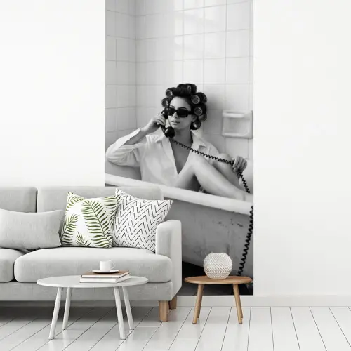 Bad - Vrouw - Zwart - Wit fotobehang vinyl groot -woonkamer