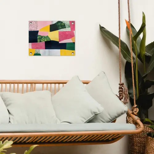 Abstract - Roze - Lappen - Vormen - Geel tuinposter los doek klein -sfeer7