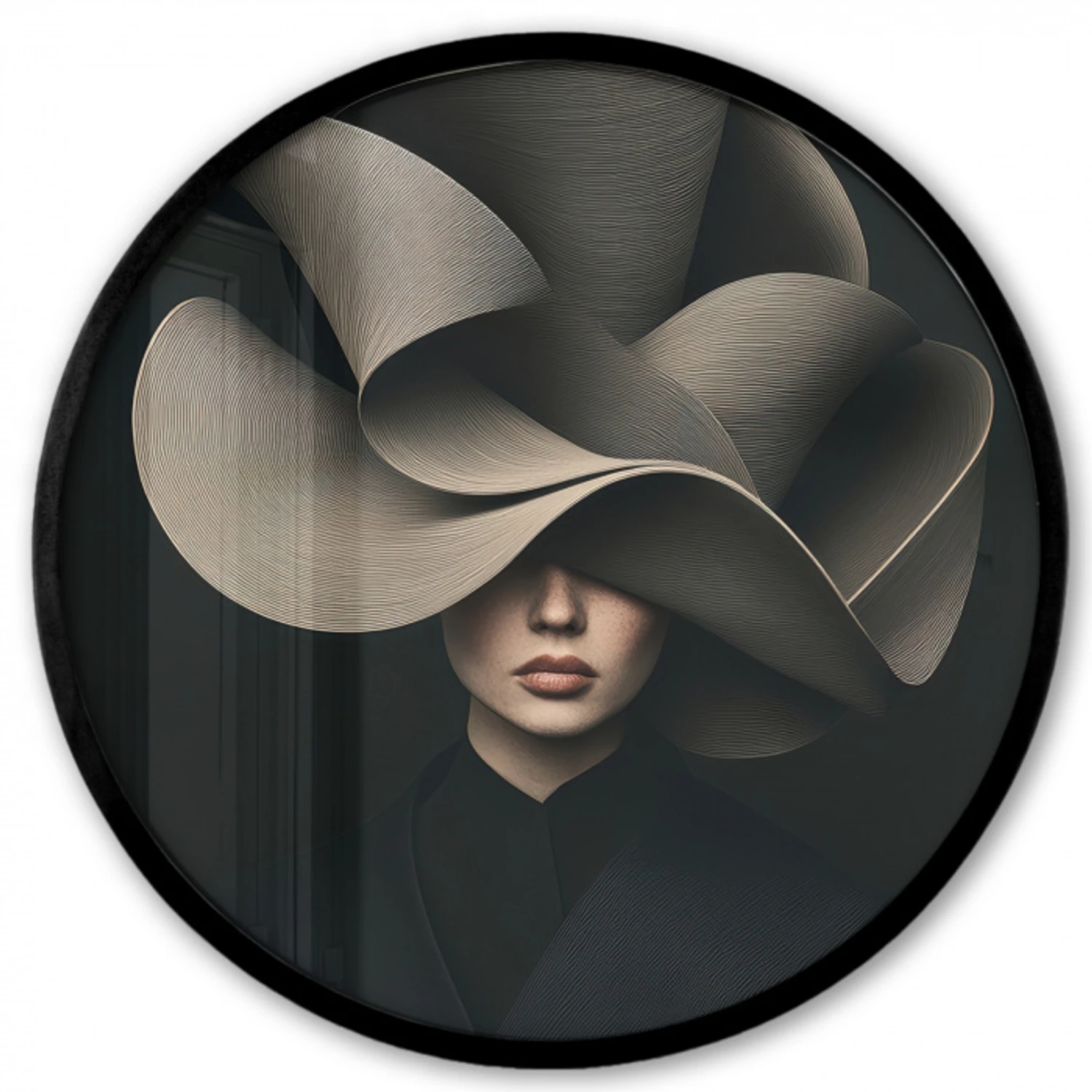 Zwarte - Hoed - Vrouw Fotolijst rond zonder passe partout klein -3d