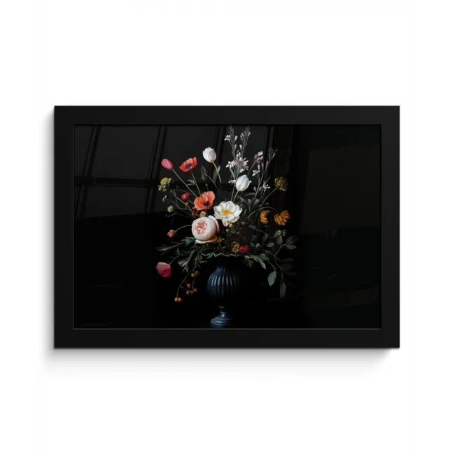 Bloemstuk - Vaas - Zwart fotolijst zwart zonder passe partout klein -3d