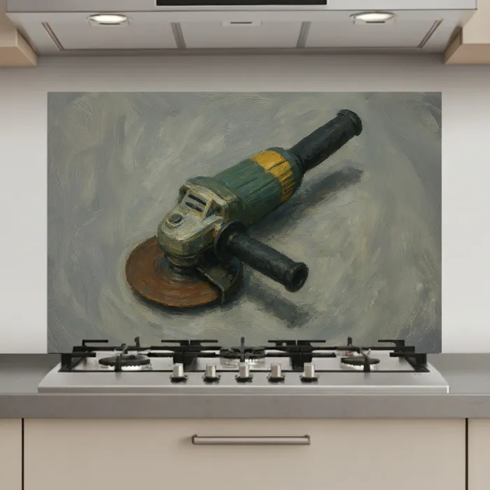 Haakse slijper - Schilderij - Gereedschap keuken achterwand spatscherm klein -3d_website