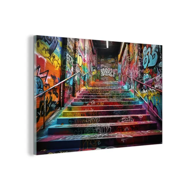 Glas schilderij - Trap - Graffiti - Kleuren - Kunst