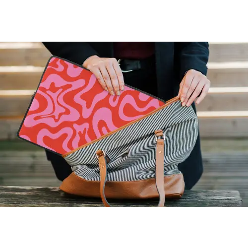 Abstract - Patroon - Rood - Roze - Minimalistisch laptophoes neopreen klein -tas