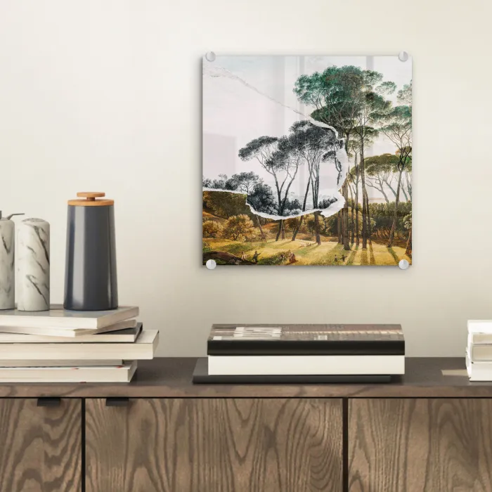 Italiaans landschap parasoldennen - Kunst - Hendrik Voogd - Schilderij - Zwart wit - Oude meesters plexiglas 5mm klein -sfeer1