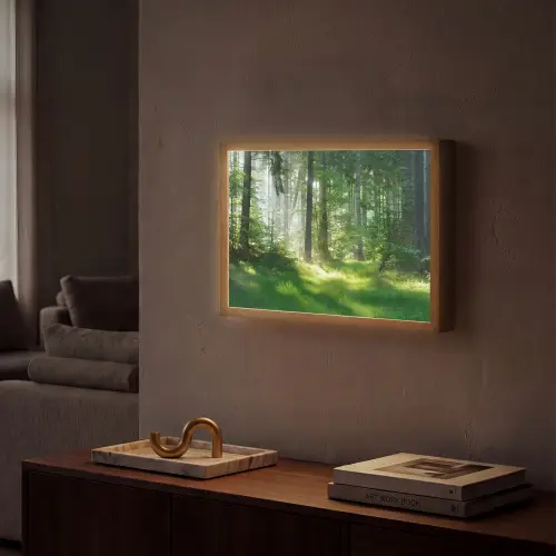 Natuur - Bomen - Bos - Groen - Zon - Gras - Planten Light Box met batterij (Wandlamp) middel -sfeer1