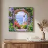 Doorkijk - Vuurtoren - Bloemen - Uitzicht Textielframe - compleet frame klein -sfeer2