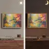 Landschap - Olieverf - Rivier - Kleurrijk Light Box met batterij (Wandlamp) middel -sfeer3
