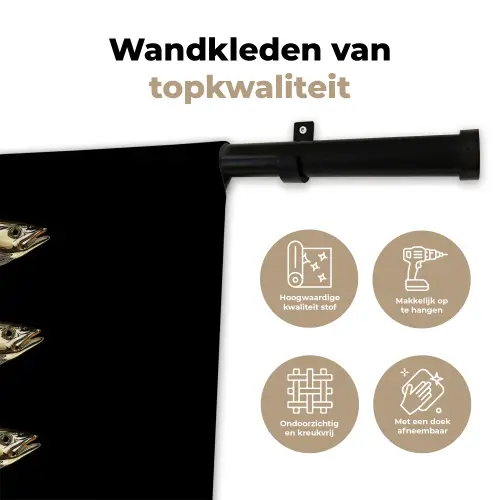 Vissen - Goud - Zwart Wandkleed katoen klein -sfeer2