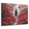 Rode bloemen - mistig - Man Textielframe zwart klein -3d