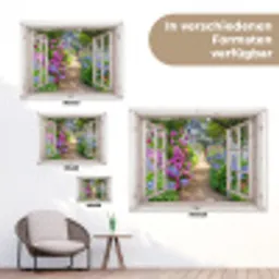 Hortensia - Doorkijk - Bloemen - Zomer - Paars - Pad tuinposter los doek klein -Xsfeer9_DE