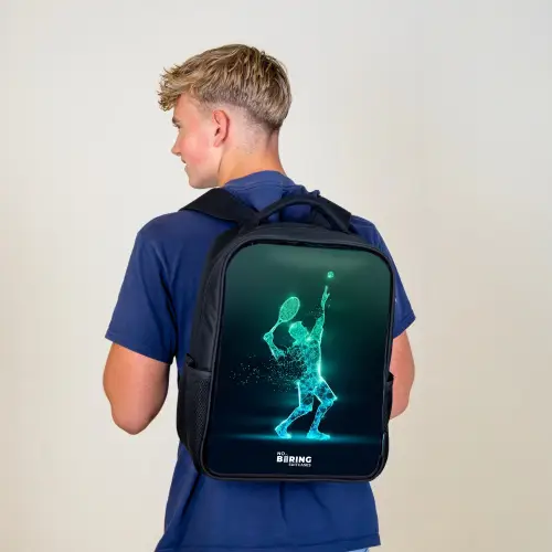 Digitale tennisspeler in futuristische stijl Rugzak - Zwart middel -sfeer8