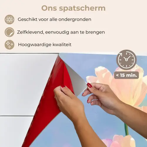 Tulpen - Roze accenten - Blauw keuken achterwand spatscherm klein -spatscherm_NL