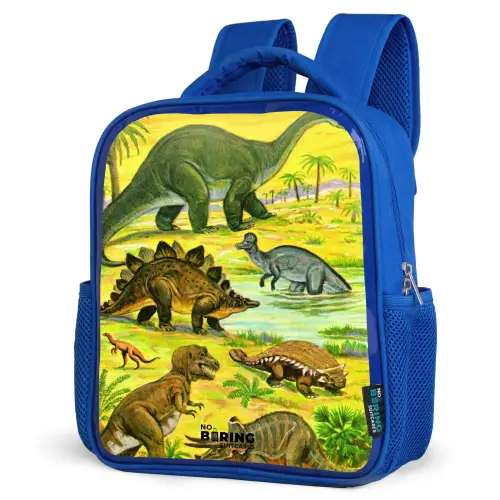 Dinosaurus in Dinosaurusland Kinderrugzak - Blauw middel -schuin