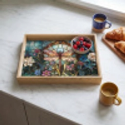 Libelle - Mozaïek - Bloemen - Kleurrijk Dienblad Rechthoek middel -sfeer2