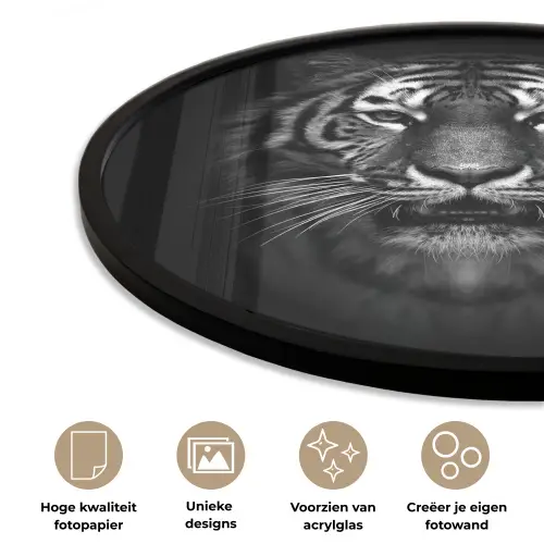 Tijger - Dieren - Zwart - Wit - Portret - Wild Fotolijst rond zonder passe partout klein -closeup_NL
