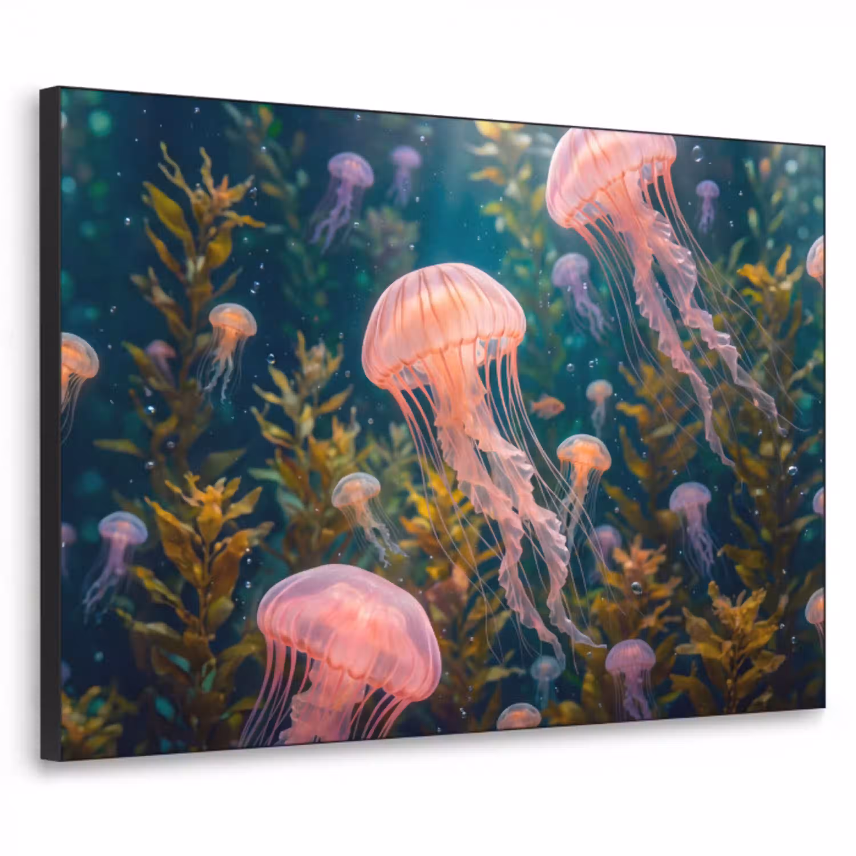 Kwal - Roze - Onderwater - Zeeleven - Dieren Textielframe zwart klein -3d