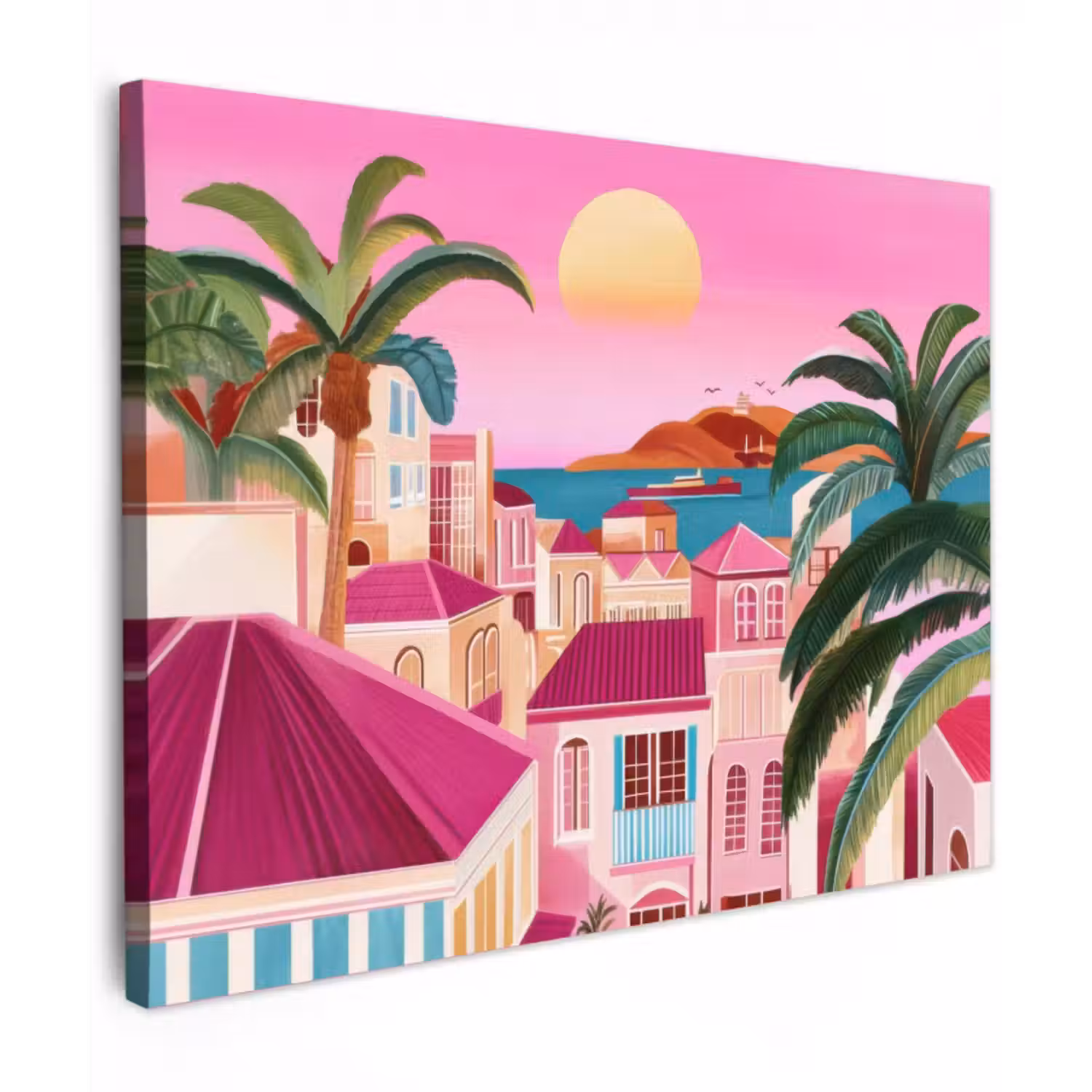 Leinwandbild - Stadt - Rosa - Palmen