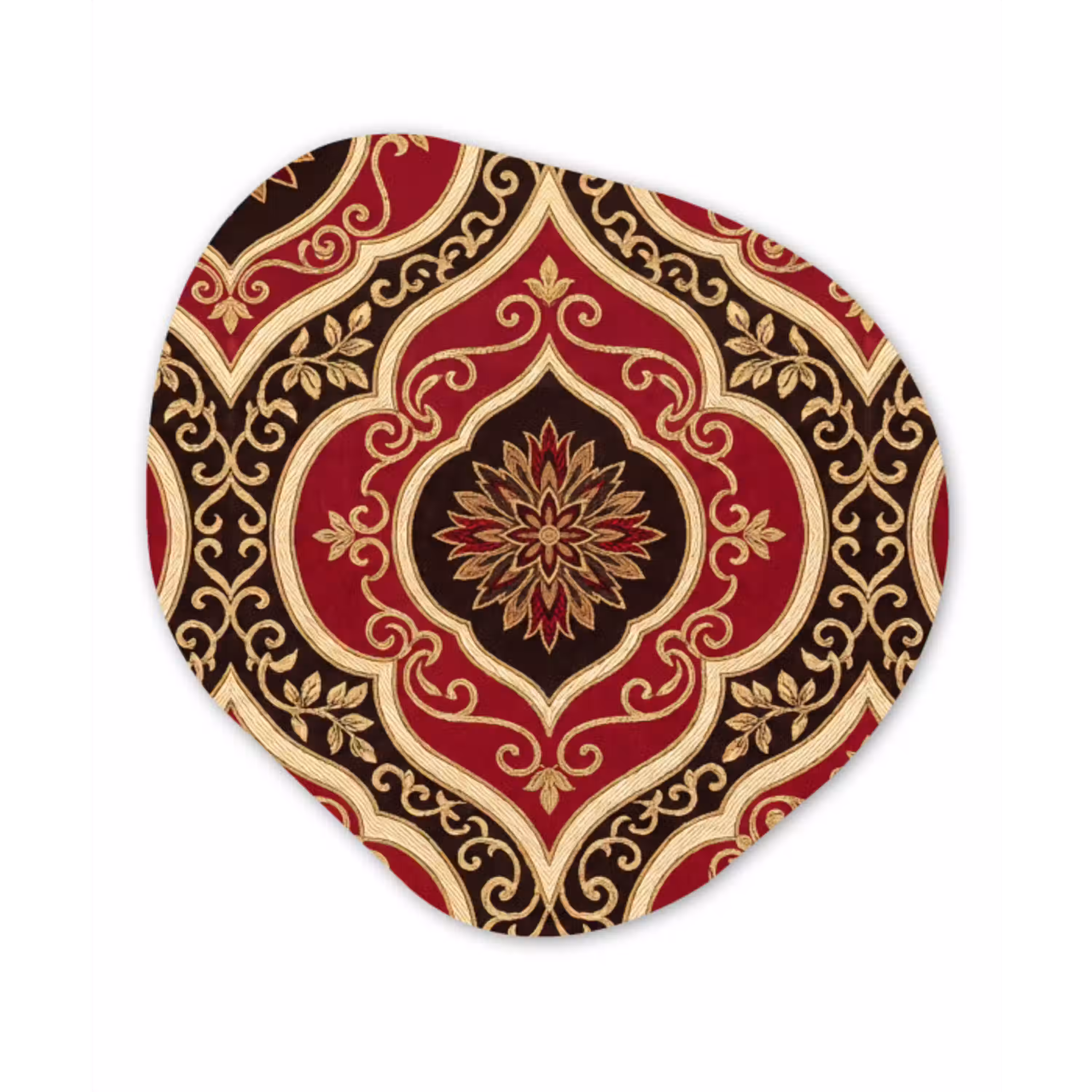 Patroon - Ornament - Barok - Rood - Goud Wandcirkel Organisch Plexiglas middel -3d