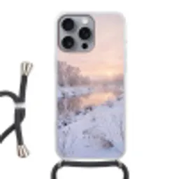 Rivier - Winter - Landschap - Sneeuw - Zonsopgang Hoesje iPhone 16 Pro Max met koord klein -3d